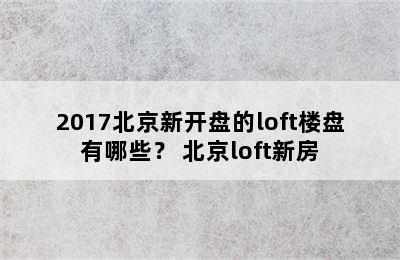 2017北京新开盘的loft楼盘有哪些？ 北京loft新房